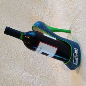 Seattle Seahawks Glitter Stiletto Shoe Wine Bottle Holder Green & blue Logo